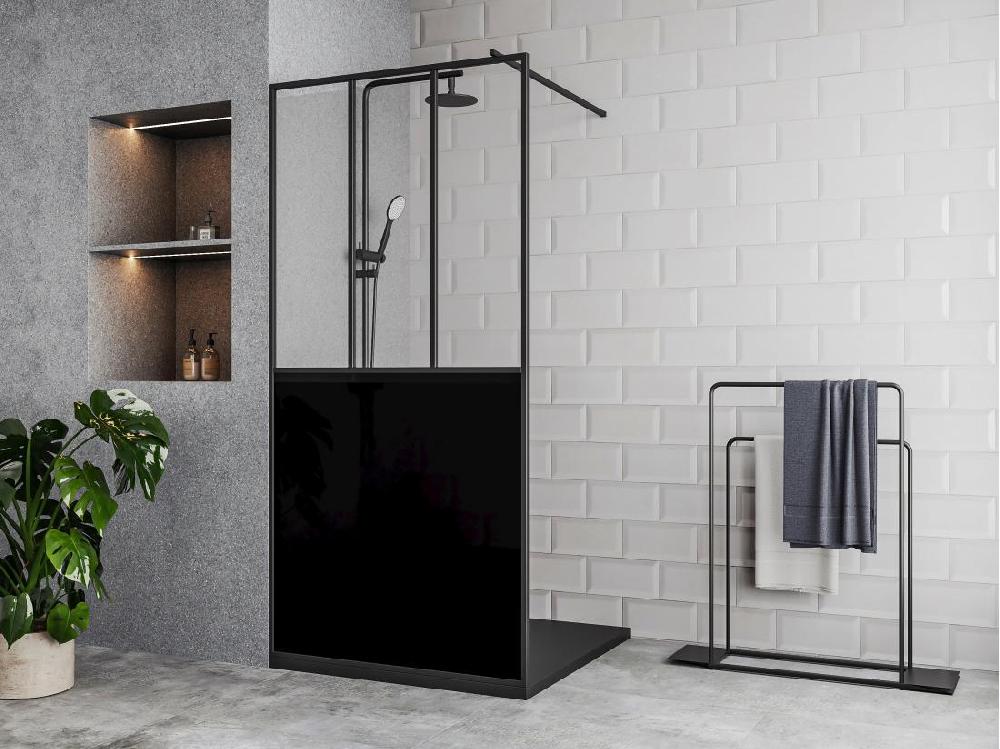 vente unique Paroi de douche à l'italienne style atelier - Noir mat - 100 x 200 cm - URBANIK