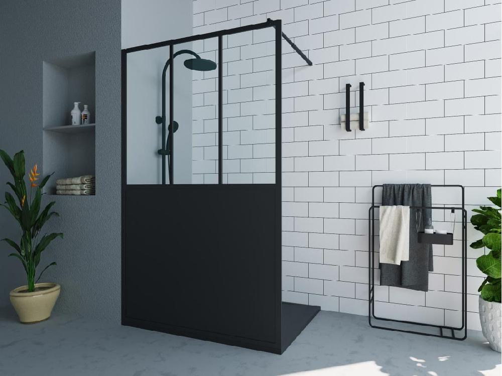 vente unique Paroi de douche à l'italienne style atelier - Noir mat - 120 x 200 cm - URBANIK