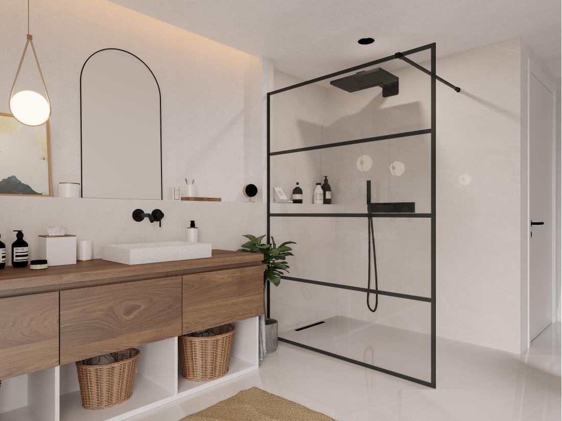 vente unique Paroi de douche à l'italienne style industriel - 140 x 200 cm - INAYA II