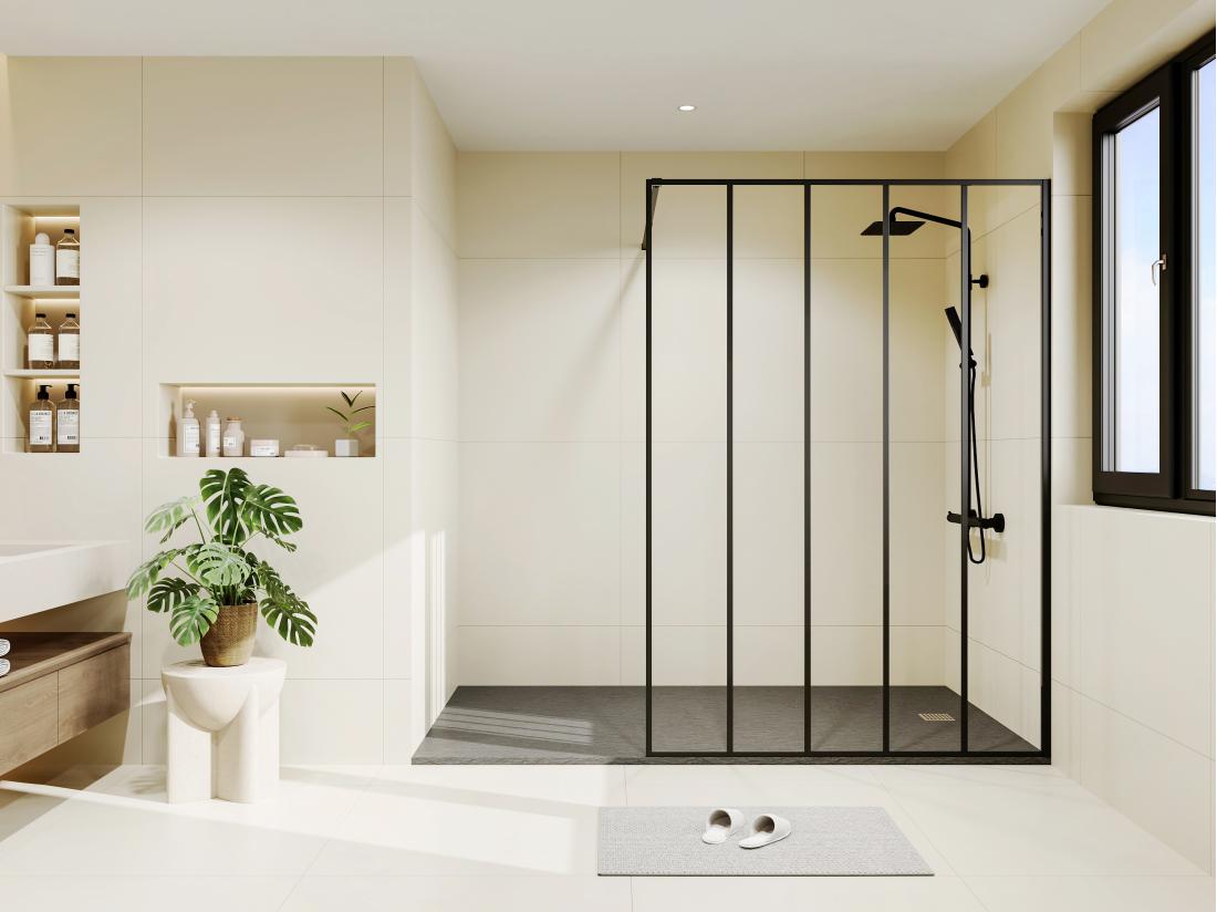 vente unique Paroi de douche à l'italienne style industriel - Noir mat - 140 x 200 cm - ATALIA II