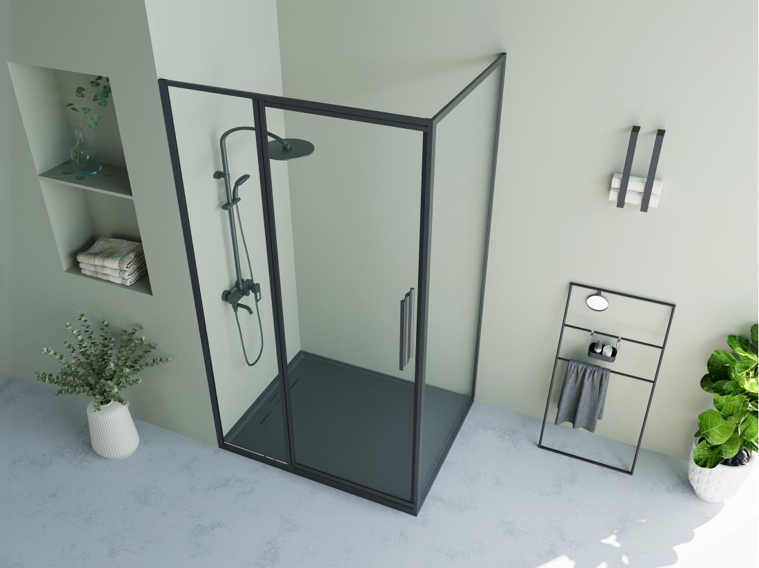 Vente Unique Paroi De Douche Avec Porte Pivotante Noir Mat Style Industriel - 120 X 80 X 195 Cm - TORONI