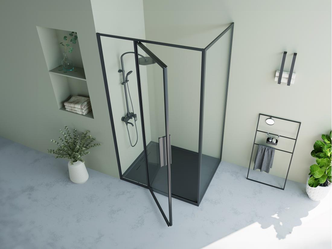 Vente Unique Paroi De Douche Avec Porte Pivotante Noir Mat Style Industriel - 120 X 80 X 195 Cm - TORONI