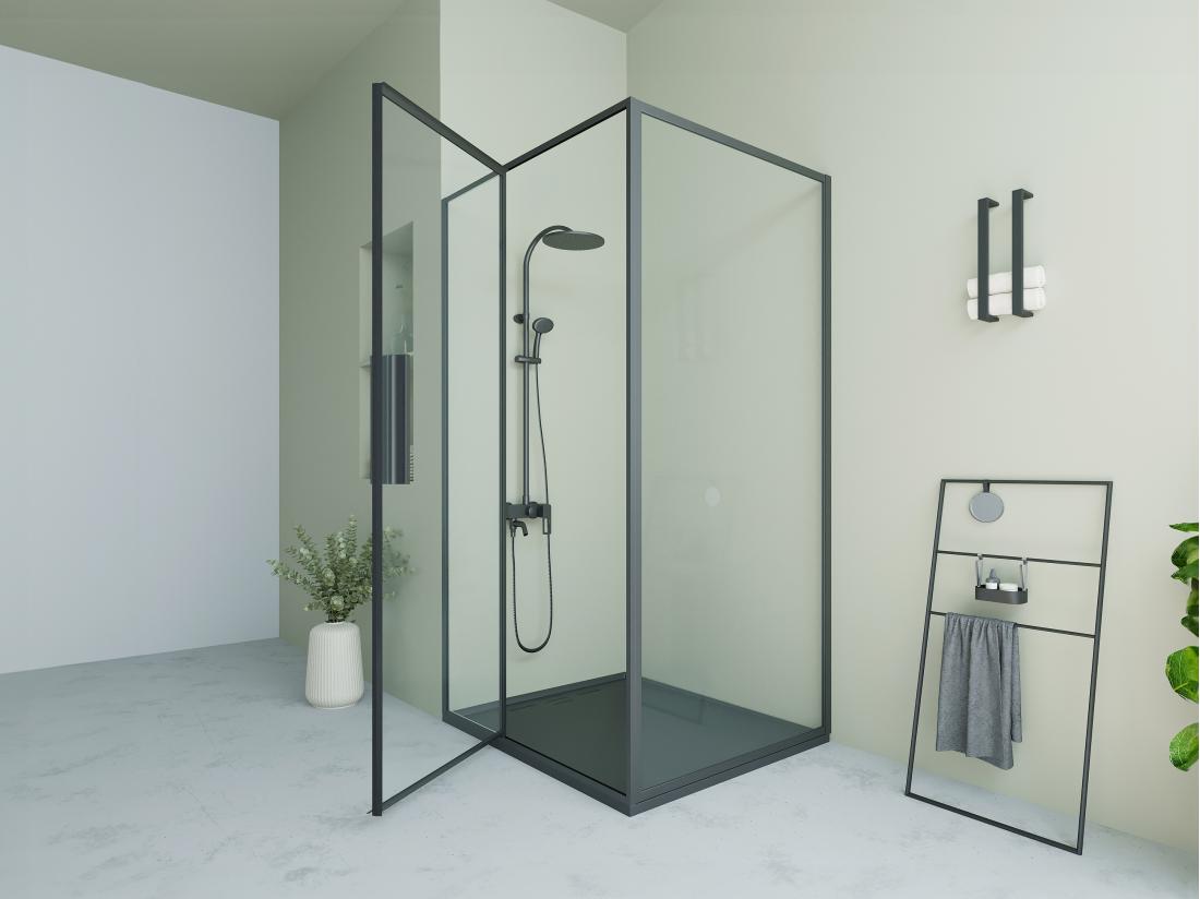Vente Unique Paroi De Douche Avec Porte Pivotante Noir Mat Style Industriel - 120 X 80 X 195 Cm - TORONI