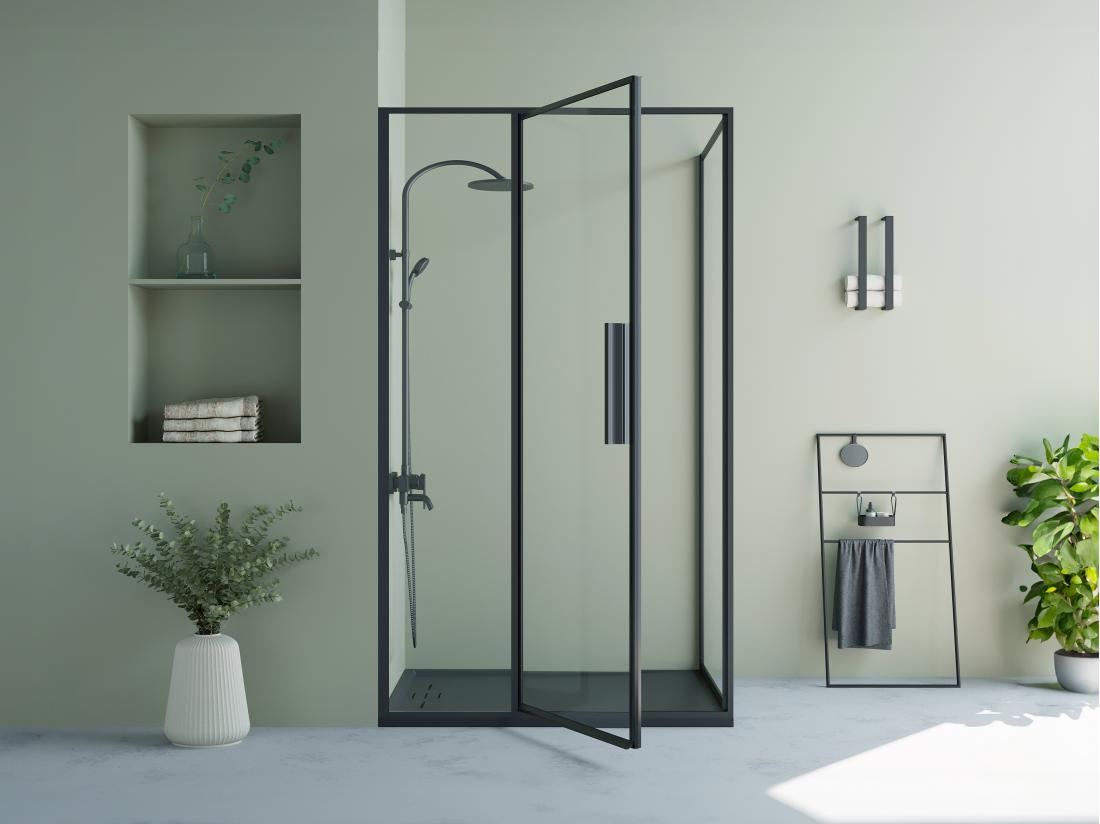 vente unique Paroi de douche avec porte pivotante noir mat style industriel - 120 x 80 x 195 cm - TORONI