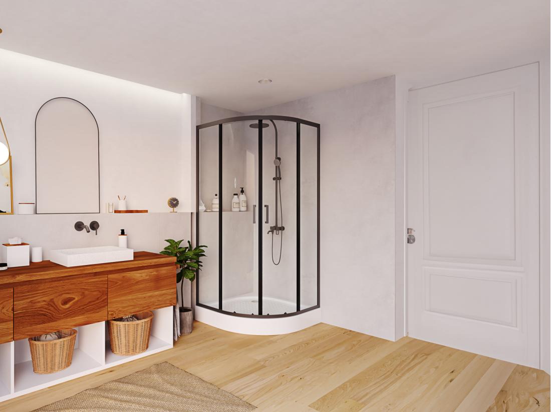 vente unique Paroi de douche d'angle avec receveur - Noir - L90 x l90 x H192 cm - SIDOA