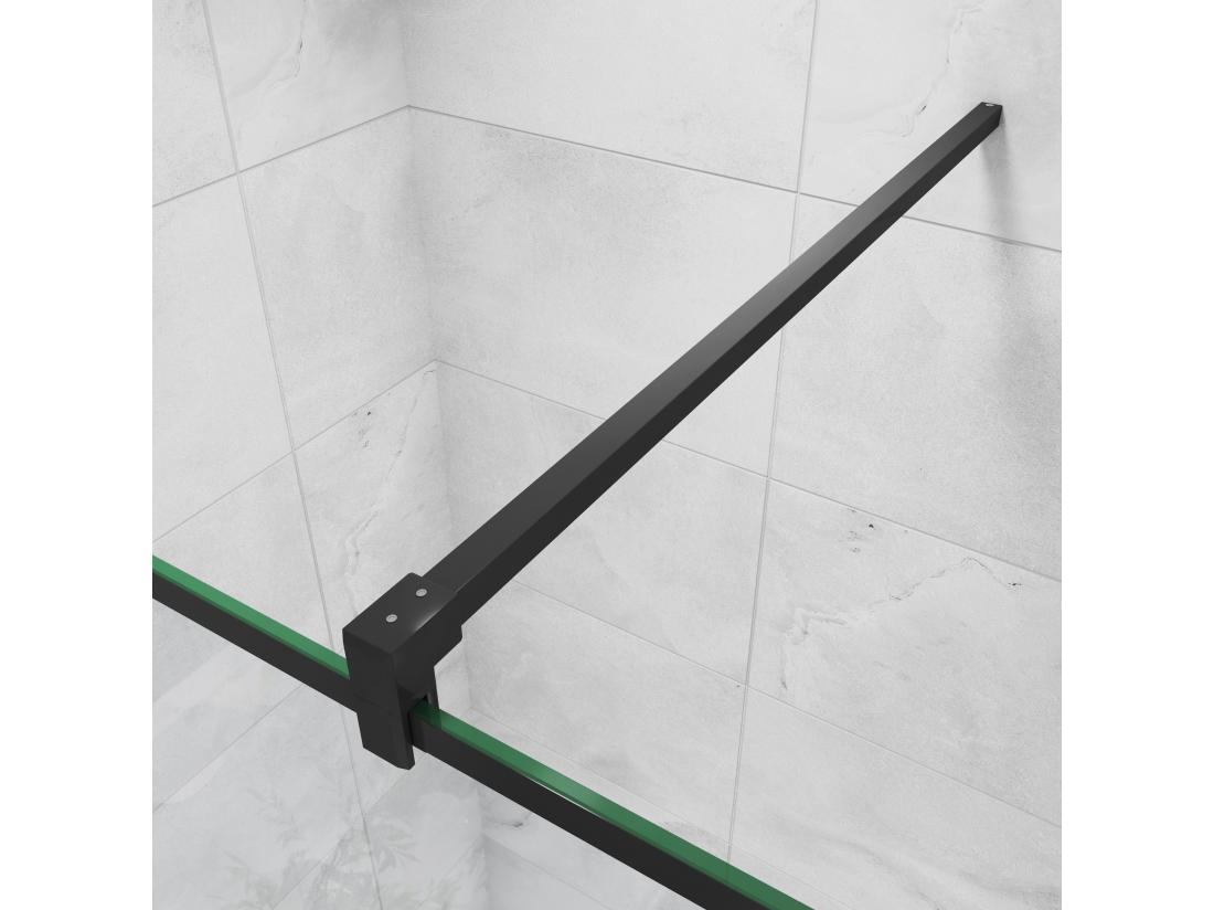 Vente Unique Paroi De Douche Fixe à L'italienne 120x200cm Avec Barre De Fixation 90cm En Carré - Noir - 8mm Verre Coloré Et Anticalcaire
