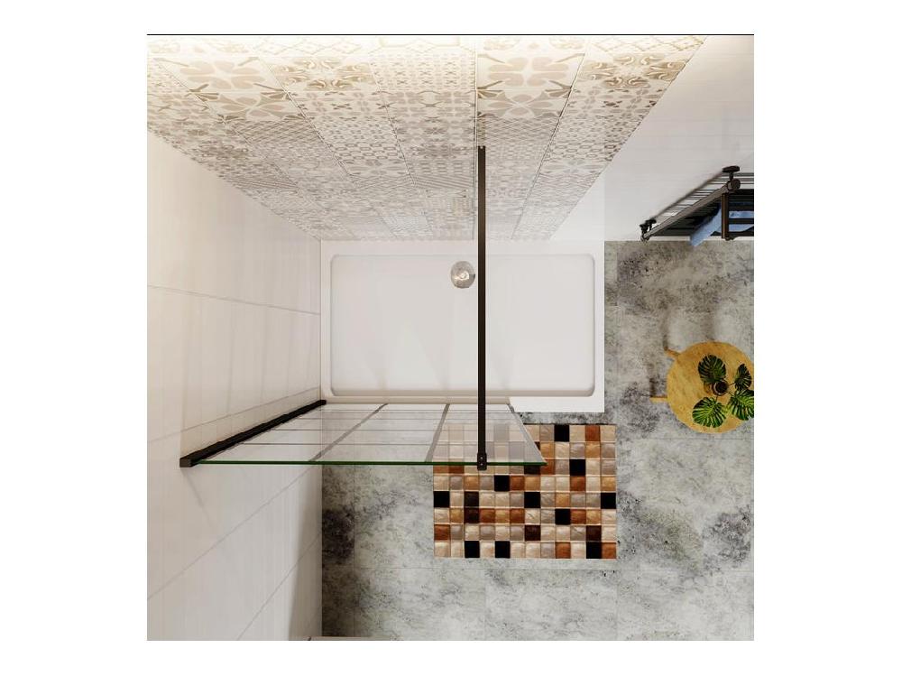 Vente Unique Paroi De Douche Fixe à L'italienne 120x200cm Avec Barre De Fixation 90cm En Carré - Noir - 8mm Verre Coloré Et Anticalcaire