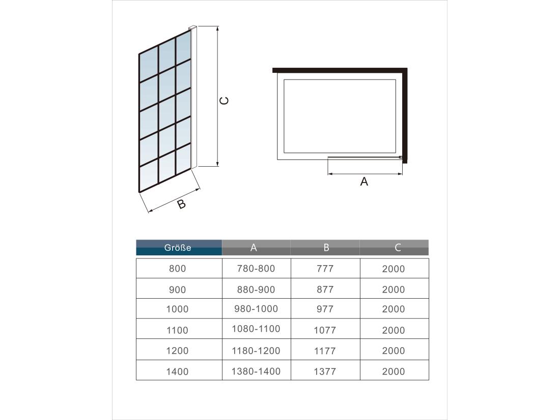 Vente Unique Paroi De Douche Fixe à L'italienne 120x200cm Avec Barre De Fixation 90cm En Carré - Noir - 8mm Verre Coloré Et Anticalcaire