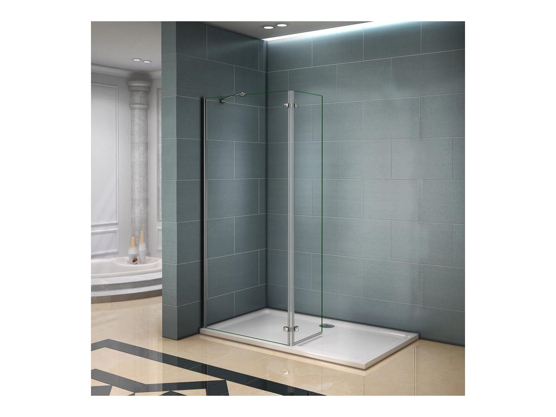 vente unique Paroi de douche fixe à l'italienne avec retour pivotant 90+40x200cm charnières avec barre de fixation d'angle 45cm
