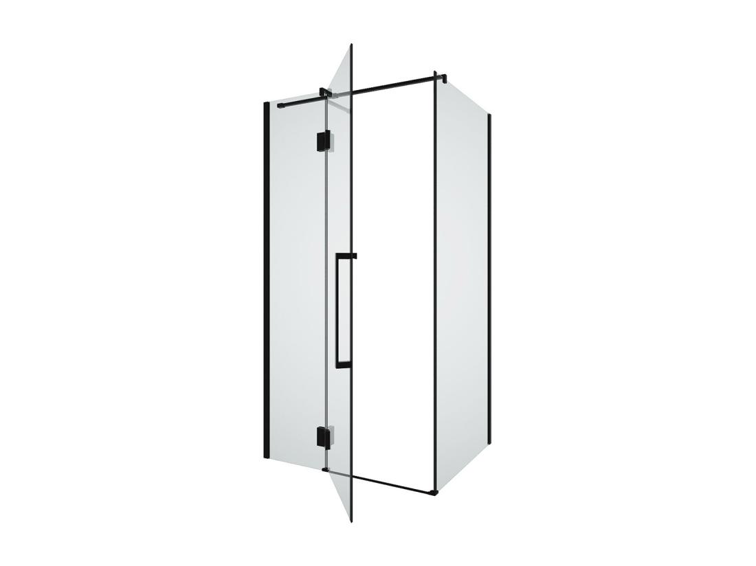 Vente Unique Paroi De Douche Fixe Avec Porte Pivotante Noir Mat Style Industriel - 80 X 100 X 190 Cm - PRINCETON