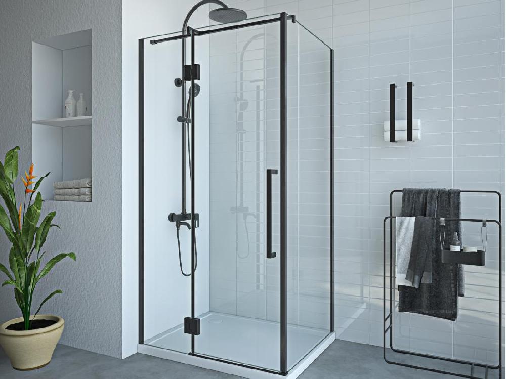 vente unique Paroi de douche fixe avec porte pivotante noir mat style industriel - 80 x 100 x 190 cm - PRINCETON
