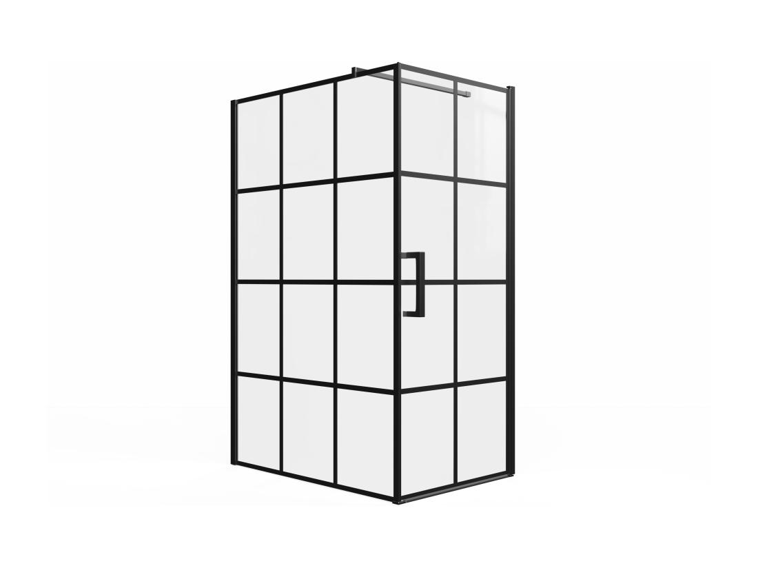 Vente Unique Paroi De Douche Fixe Avec Porte Pivotante Serigraphiée Noir Mat - 120 X 80 X 190 Cm - CAPARICA