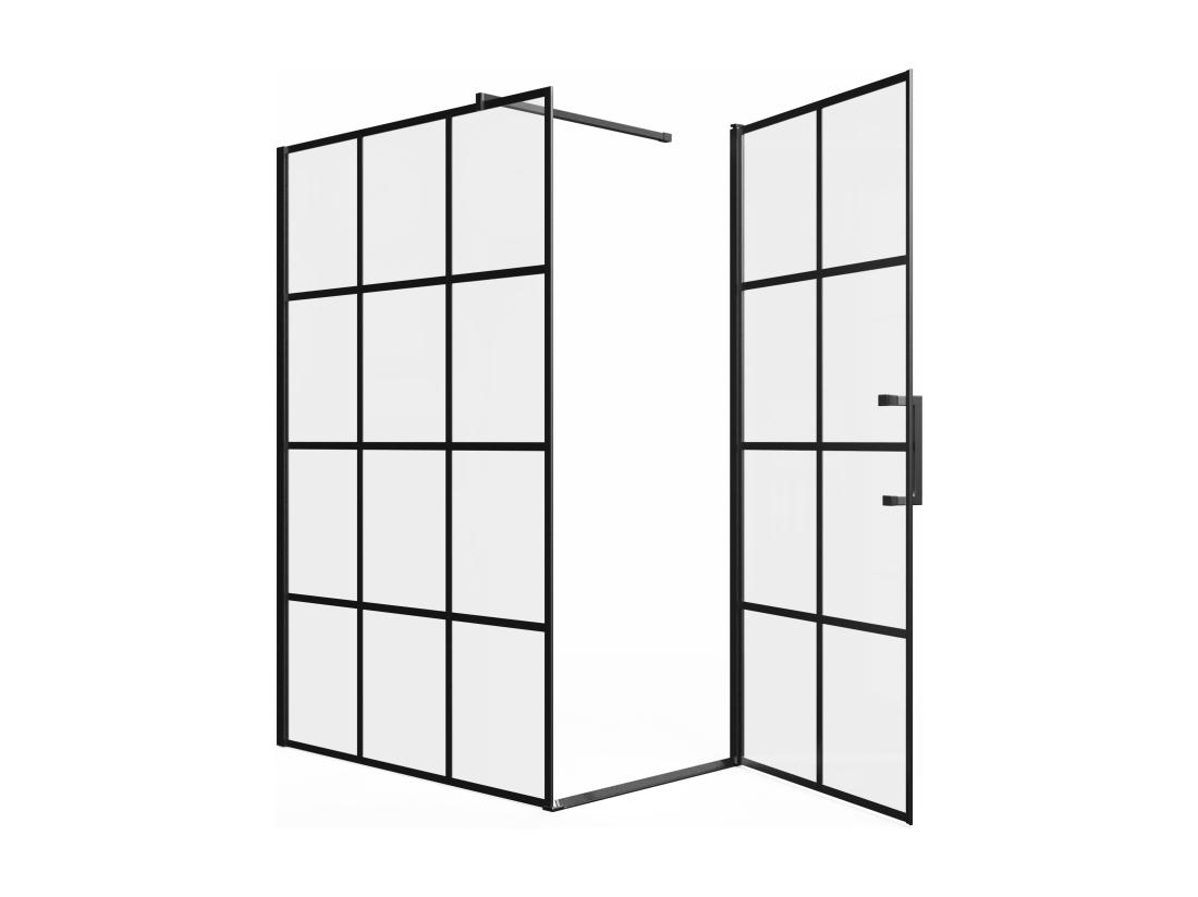 Vente Unique Paroi De Douche Fixe Avec Porte Pivotante Serigraphiée Noir Mat - 120 X 80 X 190 Cm - CAPARICA