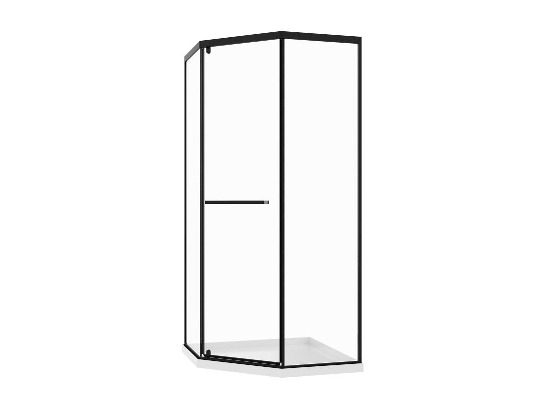 Vente Unique Paroi De Douche Pentagonale Avec Receveur - 90 X 90 X 195 Cm - Noir Mat - CRISTELIO
