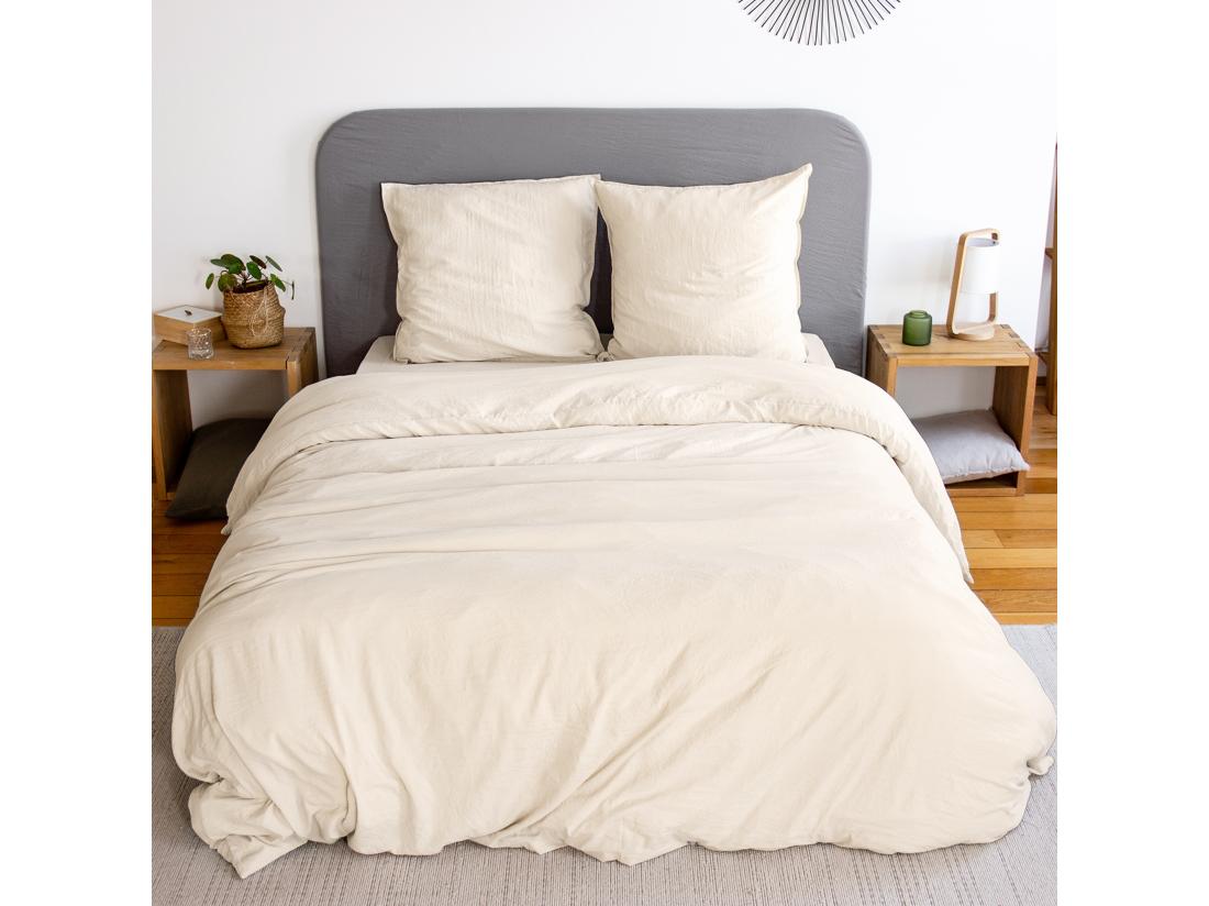 vente unique Parure 240x220 cm MILA polyester micro lavée marron sable 3 pièces