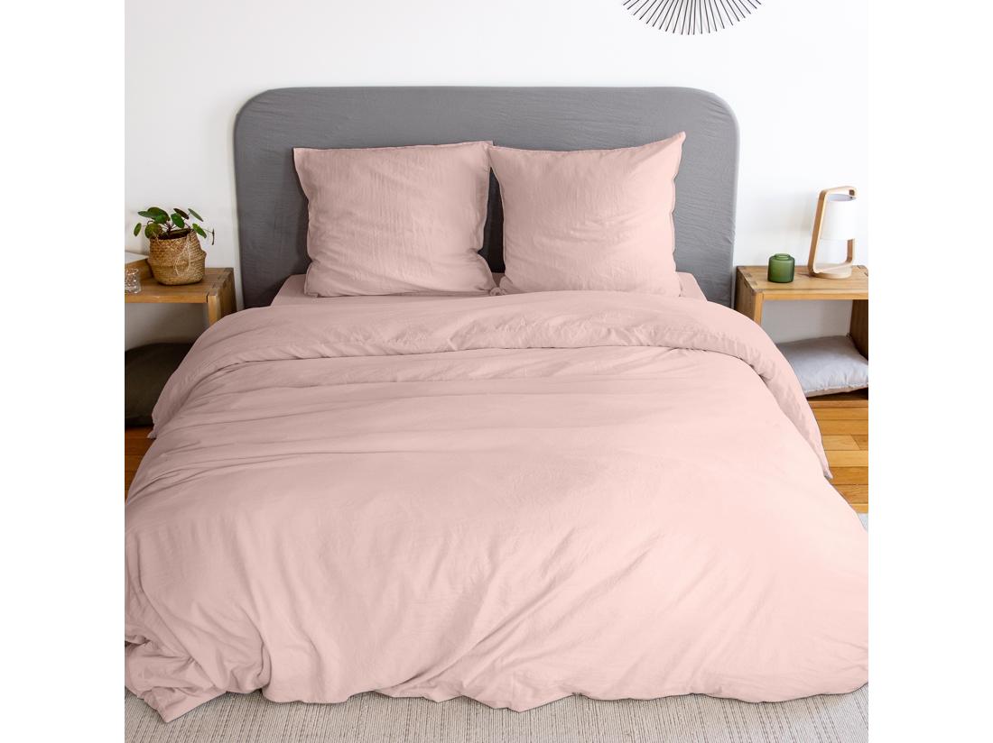 vente unique Parure 260x240 cm MILA polyester micro lavée rose poudré 3 pièces