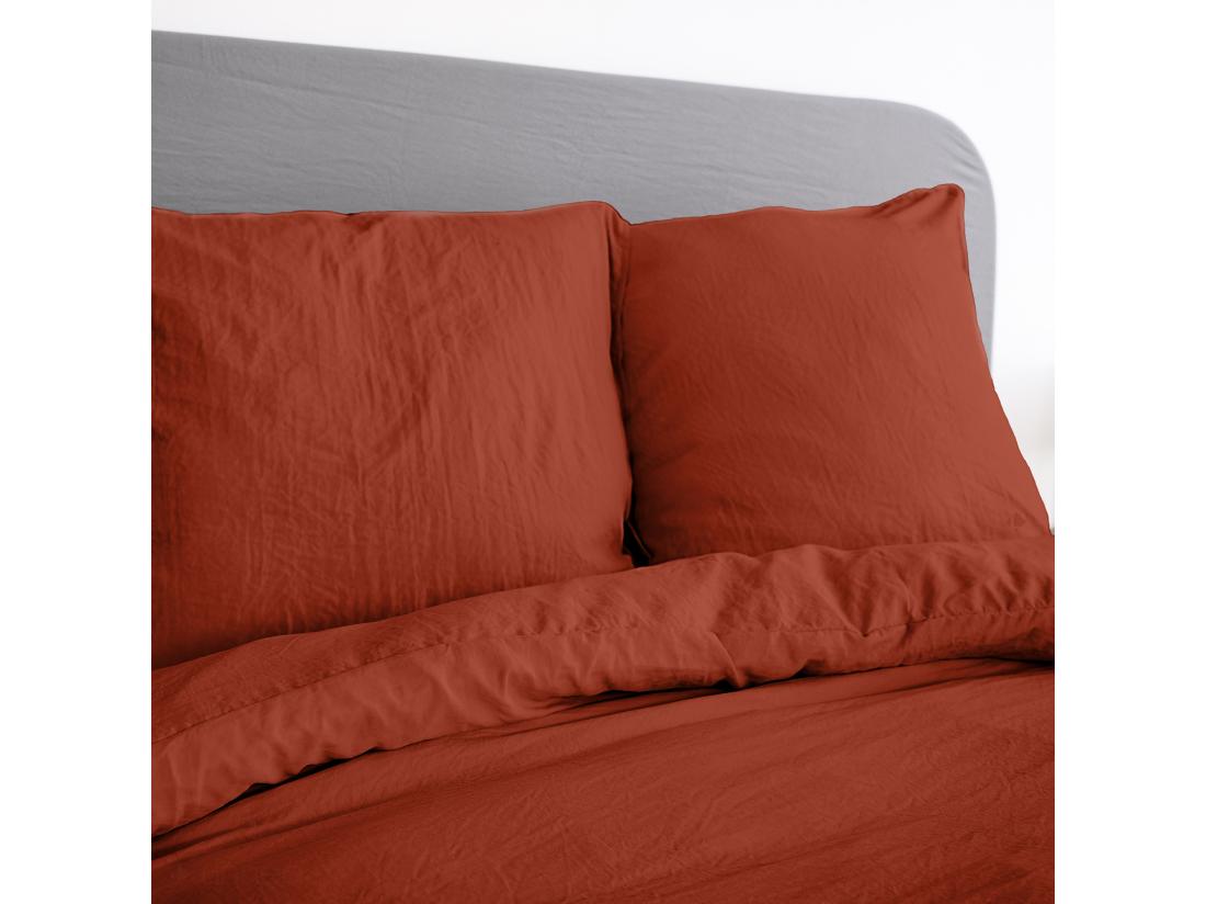 Vente Unique Parure 260x240 Cm MILA Polyester Micro Lavée Rouge Terracotta 3 Pièces