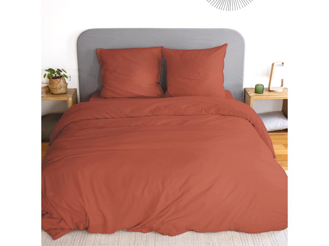 vente unique Parure 260x240 cm MILA polyester micro lavée rouge terracotta 3 pièces