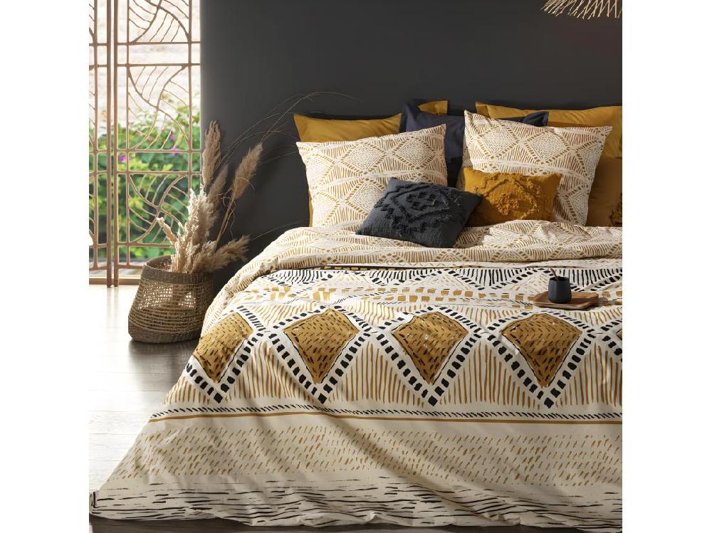 Vente Unique Parure De Lit 2 Personnes 240 X 220 Cm Housse De Couette Avec 2 Taies Imprimé Rayure Kilim