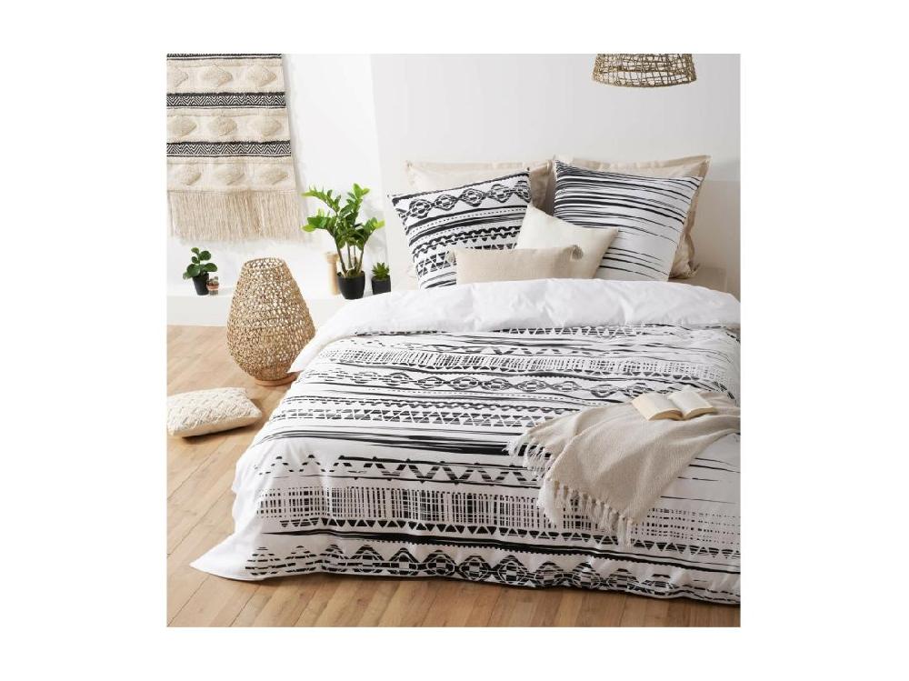 vente unique Parure de lit 2 Personnes 240 x 220 cm Housse de couette avec 2 taies imprimé Ethnik