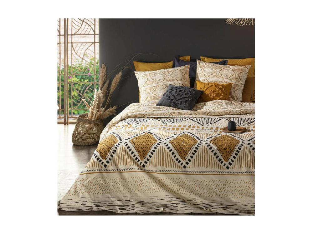 vente unique Parure de lit 2 Personnes 240 x 220 cm Housse de couette avec 2 taies Imprimé Rayure Kilim