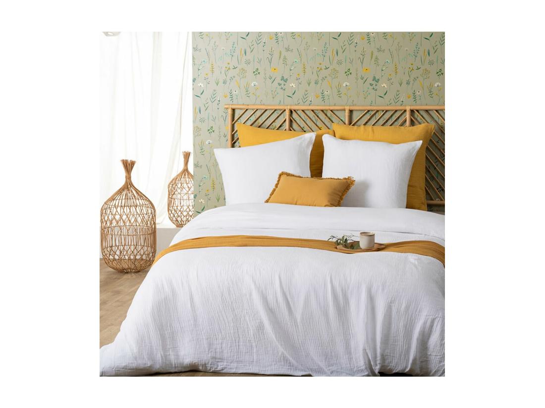 vente unique Parure de lit 2 Personnes en gaze de coton Blanc 240 x 220 cm Housse de couette avec 2 taies