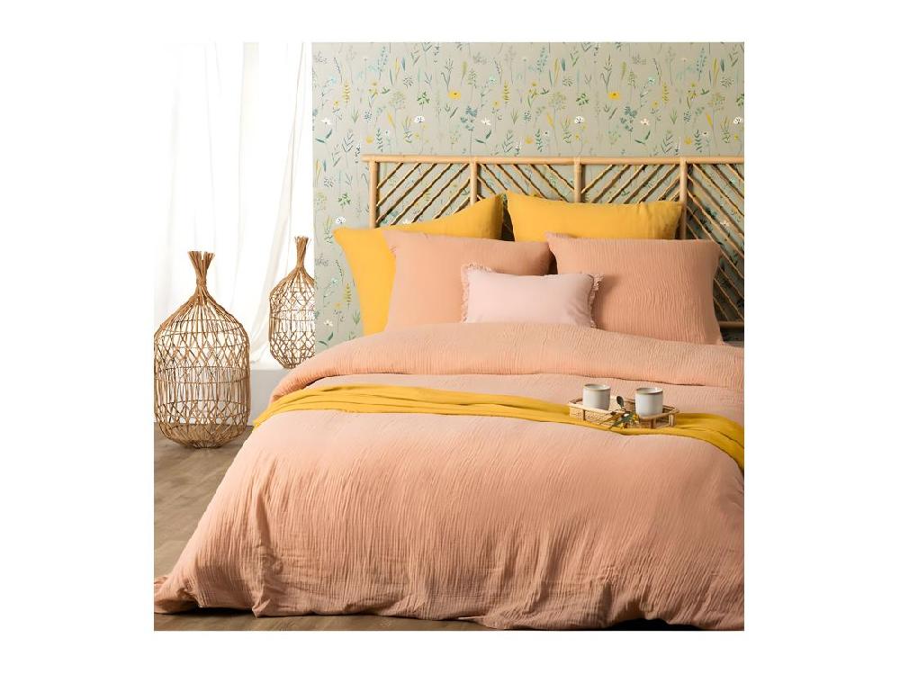 Vente Unique Parure De Lit 2 Personnes En Gaze De Coton Rose 260 X 240 Cm Housse De Couette Avec 2 Taies