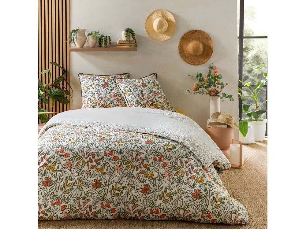 Vente Unique Parure De Lit 2 Personnes Fleurie Réversible à Pois 240x220cm