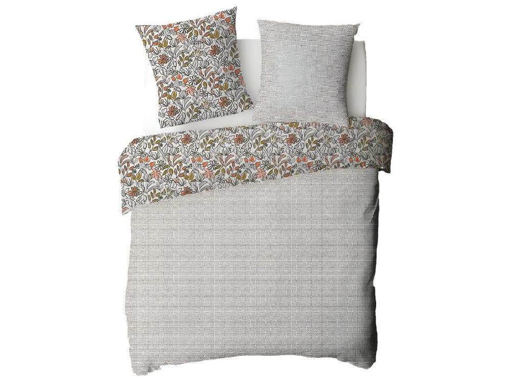 vente unique Parure de lit 2 personnes fleurie réversible à pois 240x220cm