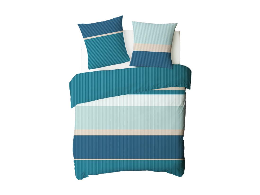 Vente Unique Parure De Lit 2 Personnes Rayé En Coton 57 Fils 240x220cm