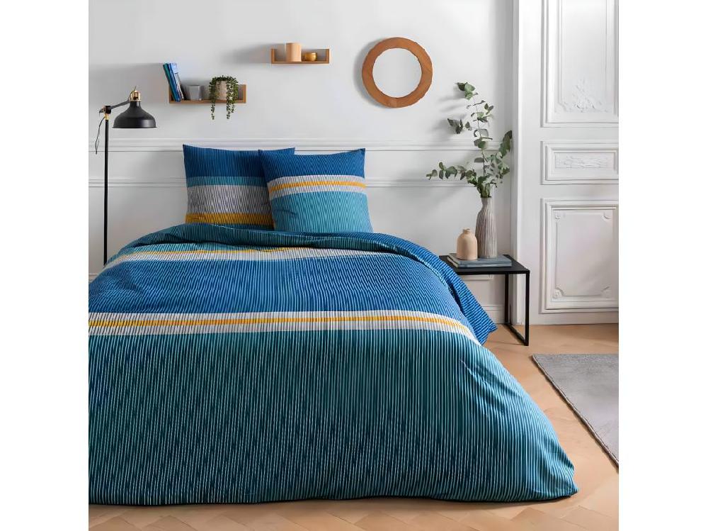 Vente Unique Parure De Lit 2 Personnes Rayé En Coton 57 Fils 240x220cm