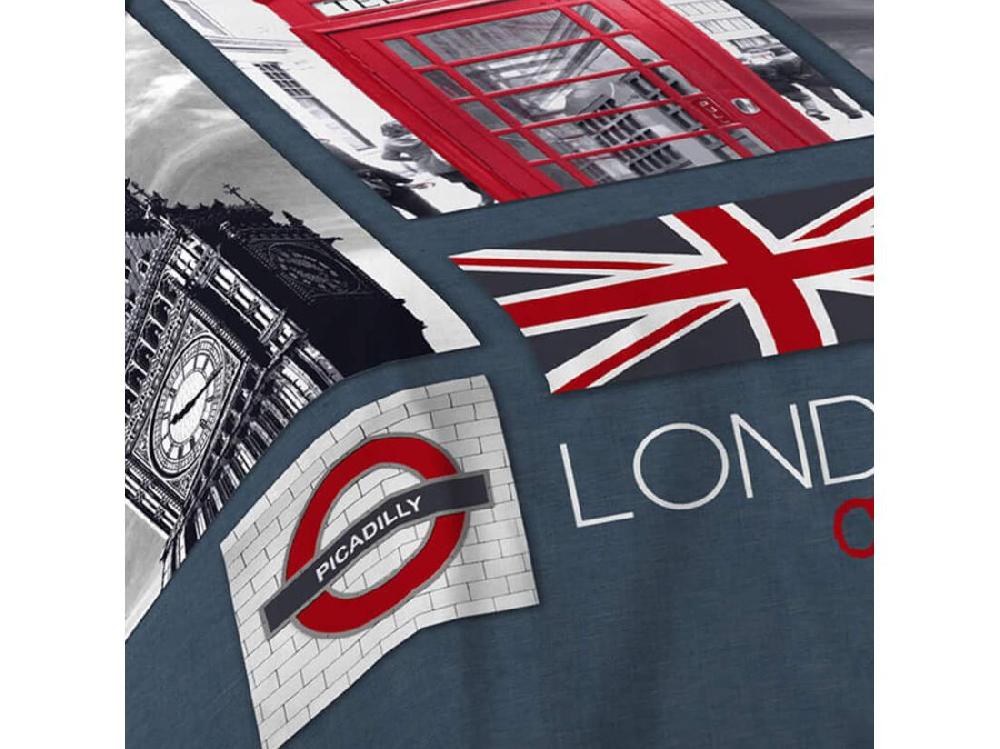 Vente Unique Parure De Lit 2 Pièces "City London" 140x200cm Bleu