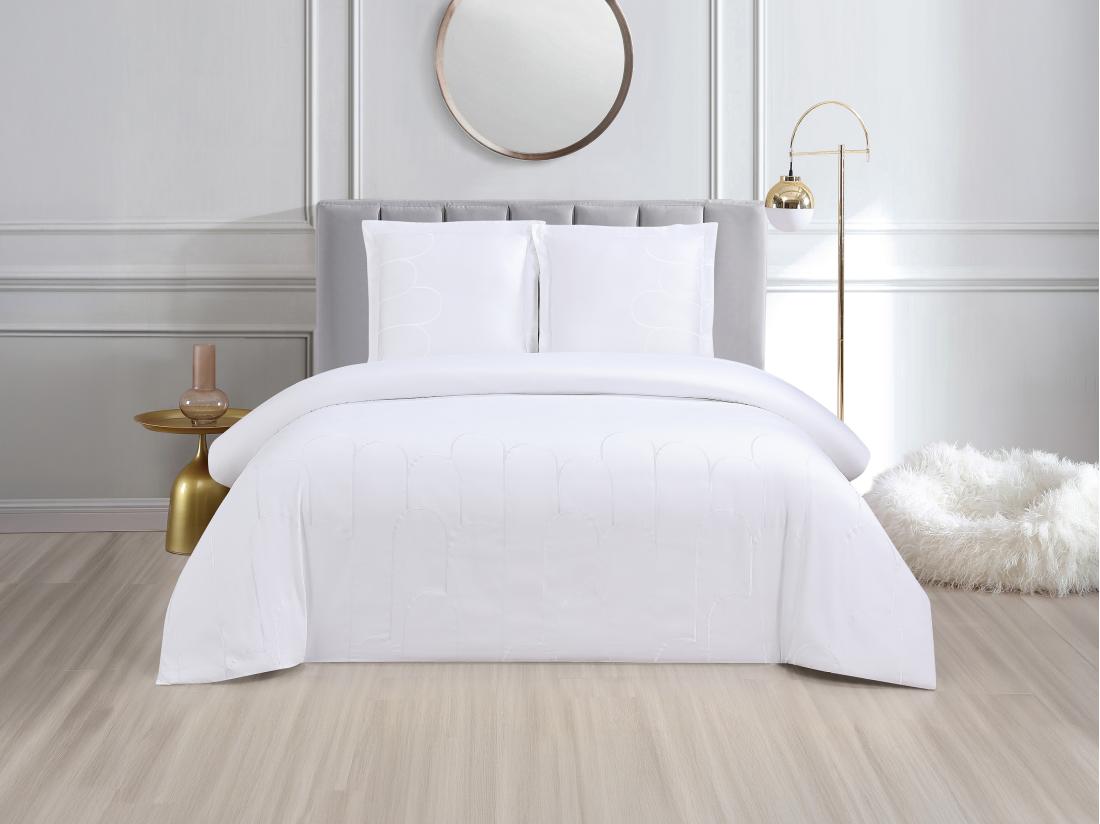vente unique Parure de lit brodée en satin 100% coton 120 fils/cm² - Housse de couette 220 x 240 cm + 2 taies d'oreiller 65 x 65 cm - Blanc - RIVANA de PALACIO