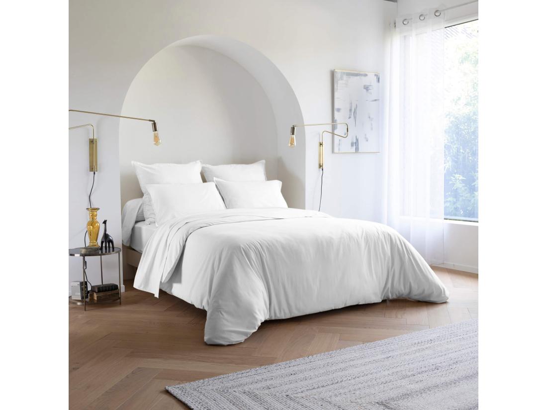 Vente Unique Parure De Lit Coton Lavé - SOMEO Blanc 260x240 - CELESTE