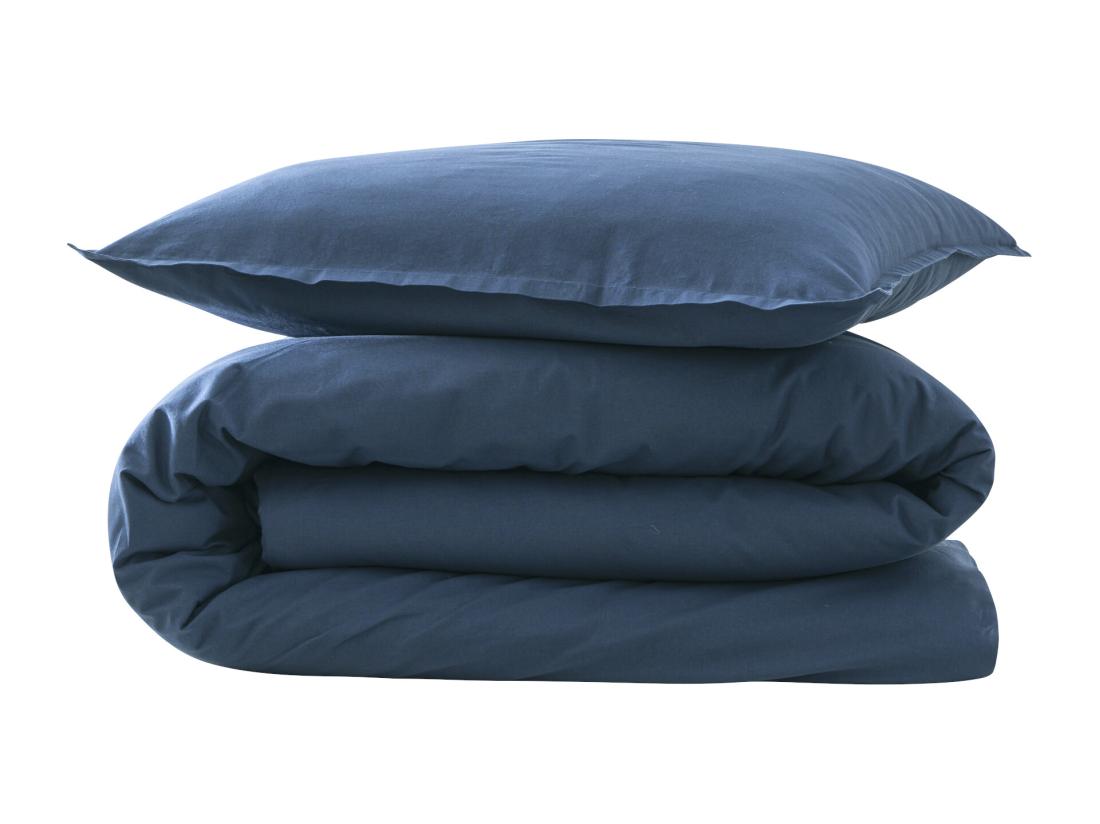Vente Unique Parure De Lit Coton Lavé - SOMEO Bleu Marine 140x200 - CELESTE