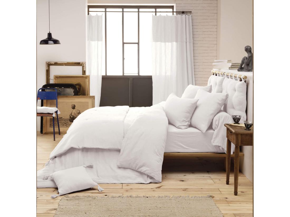 Vente Unique Parure De Lit Double Gaze De Coton Blanc 260x240 Cm