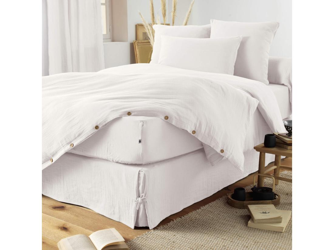 Vente Unique Parure De Lit Double Gaze De Coton Blanc 260x240 Cm