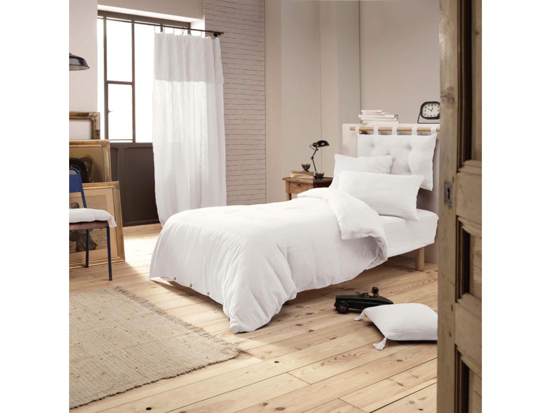 Vente Unique Parure De Lit Double Gaze De Coton Blanc 260x240 Cm