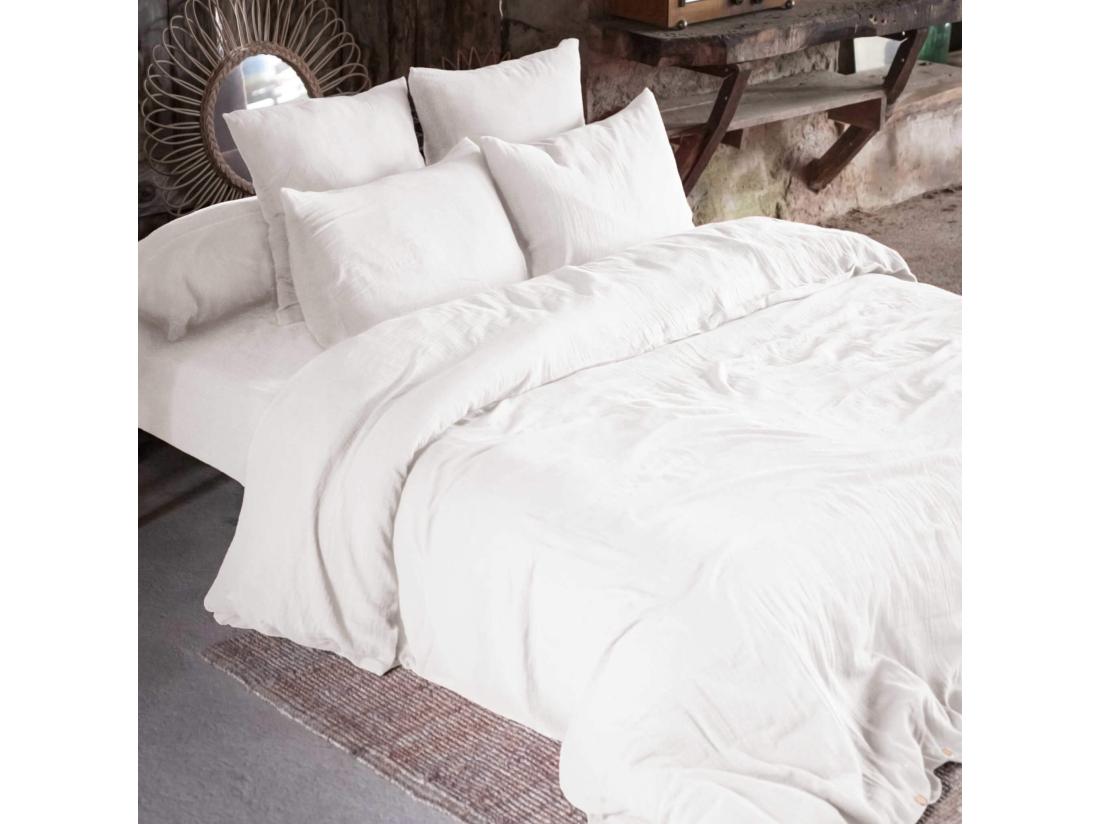 vente unique Parure de lit double gaze de coton blanc 260x240 cm