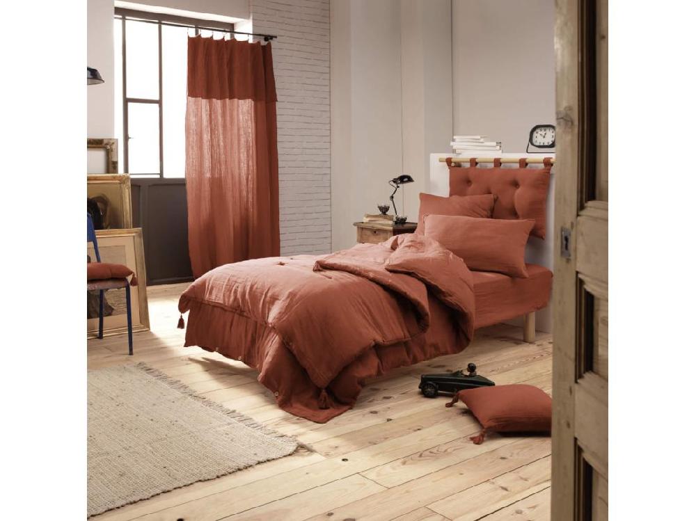 Vente Unique Parure De Lit Double Gaze De Coton Orange Terracotta 260x240 Cm