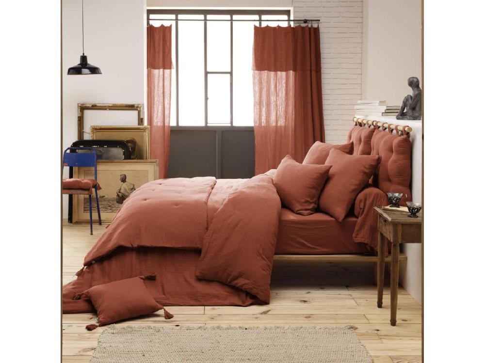 Vente Unique Parure De Lit Double Gaze De Coton Orange Terracotta 260x240 Cm