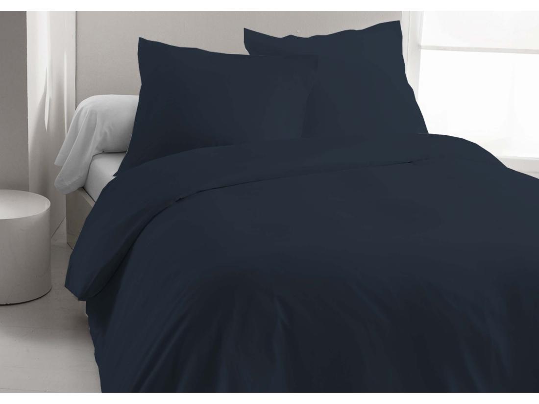 vente unique Parure de lit en lin et coton 57 fils/cm² - Housse de couette 240 x 260 cm + 2 taies d'oreiller 63 x 63 cm - Bleu nuit - AURELLE