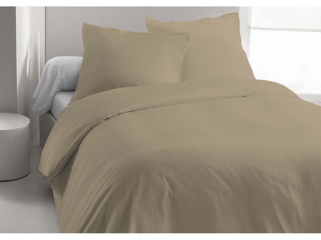 vente unique Parure de lit en lin et coton 57 fils/cm² - Housse de couette 240 x 260 cm + 2 taies d'oreiller 63 x 63 cm - Taupe - AURELLE