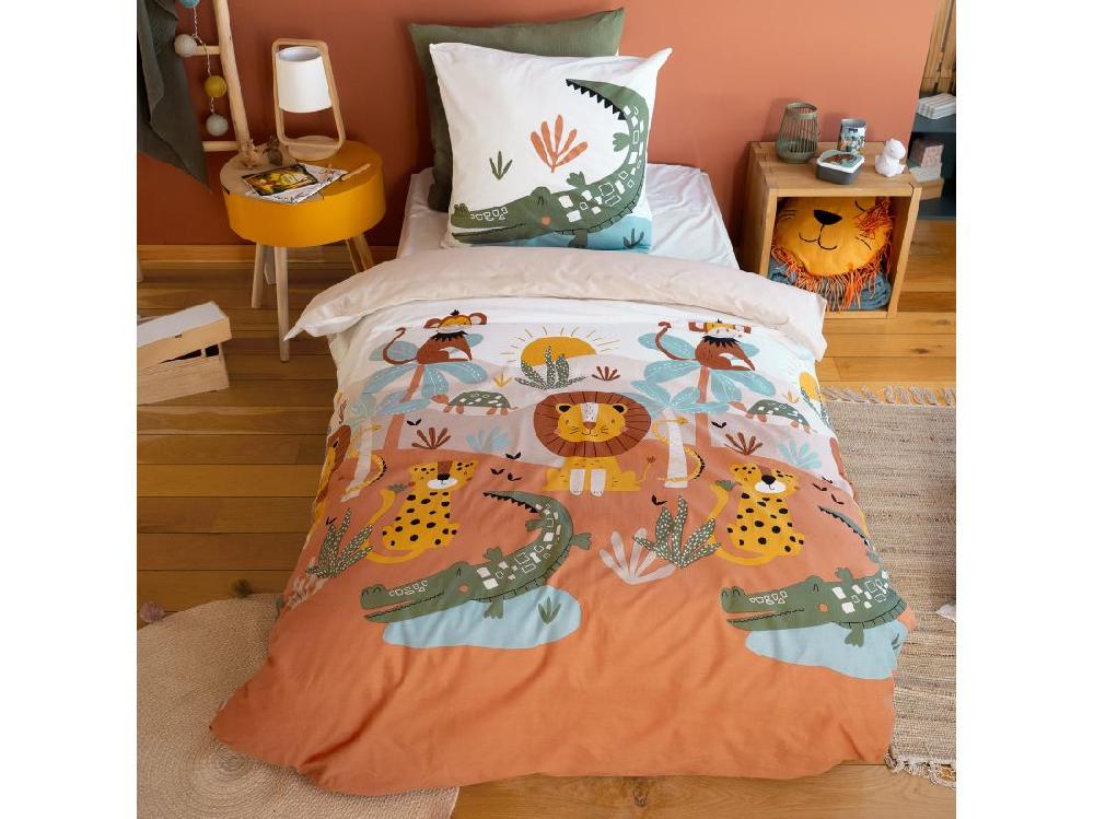vente unique Parure de lit enfant 140x200 cm SAVANE coton BCI MIG multicolore 2 pièces