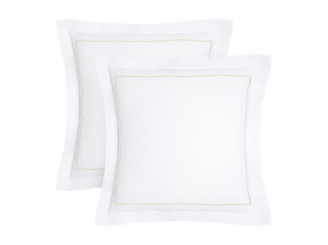 Vente Unique Parure De Lit Percale 80 Fils/cm² - Housse De Couette 220 X 240 Cm + 2 Taies D'oreiller - Blanc Bourdon Beige - CHARMY De PALACIO