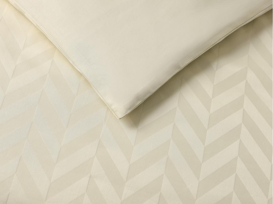 Vente Unique Parure De Lit Tissage Jacquard En Satin 100% Coton 120 Fils/cm² - Housse De Couette 240 X 260 Cm + 2 Taies D'oreiller 65 X 65 Cm - Ivoire - VENALY De PALACIO