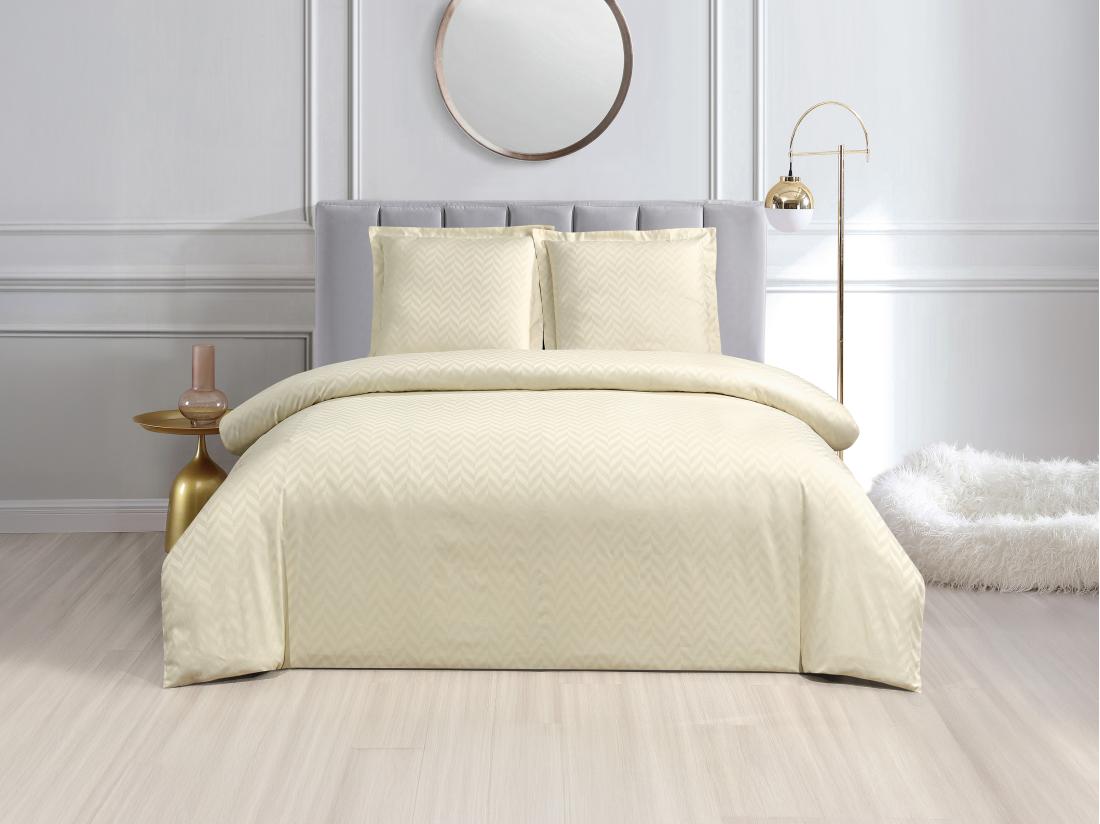 vente unique Parure de lit tissage jacquard en satin 100% coton 120 fils/cm² - Housse de couette 240 x 260 cm + 2 taies d'oreiller 65 x 65 cm - Ivoire - VENALY de PALACIO