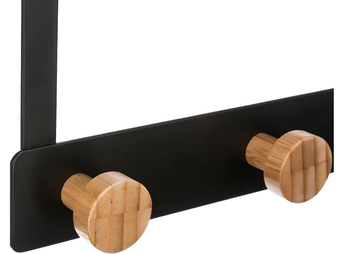 Vente Unique Patère De Porte En Métal Noir 3 Têtes En Bambou L 25 Cm