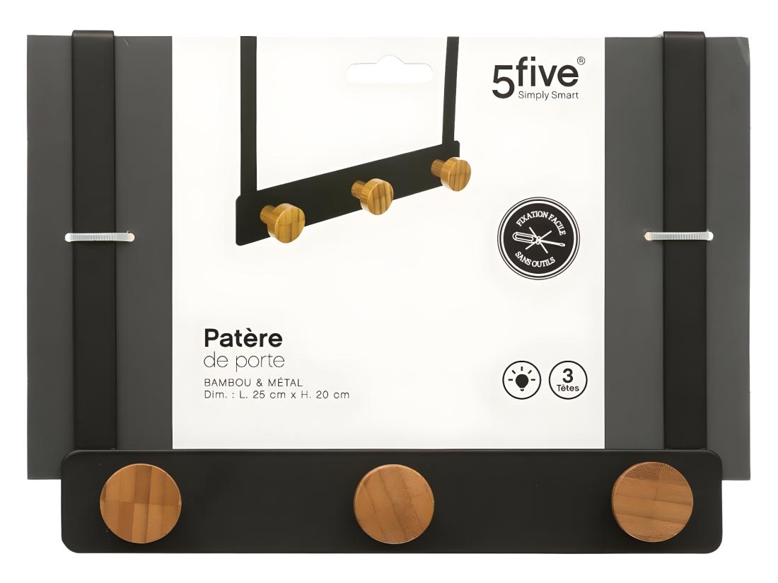 vente unique Patère de porte en Métal Noir 3 Têtes en Bambou L 25 cm