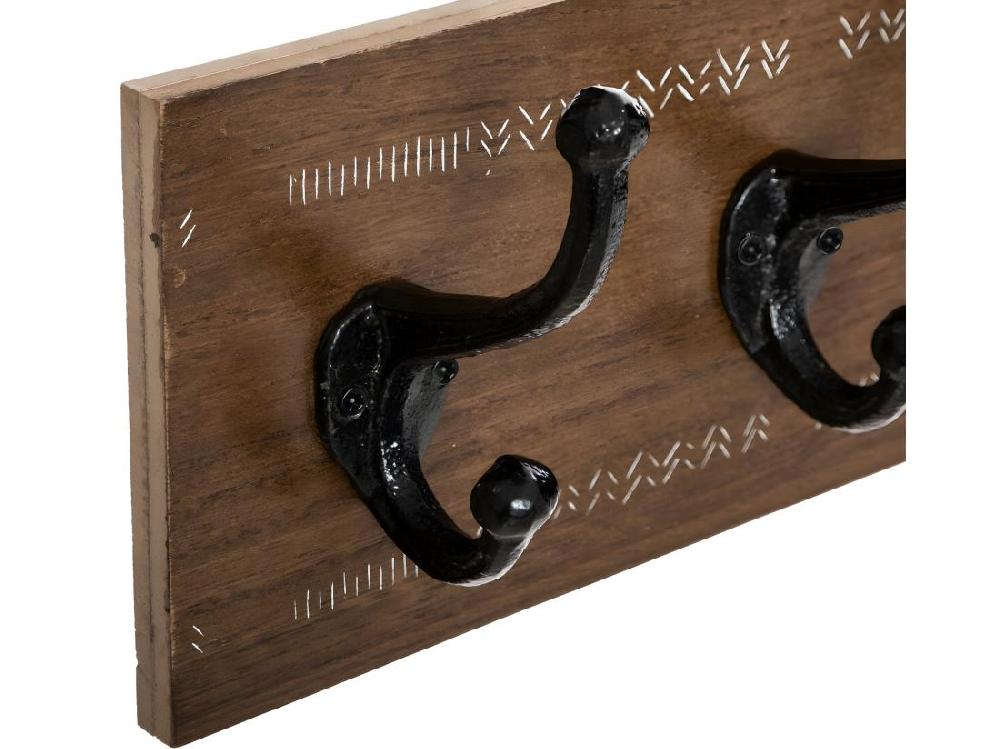Vente Unique Patère En Bois 5 Crochets En Métal Noir L 50 Cm